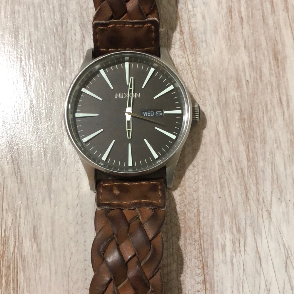 Silver Leather Braided Nixon Watch